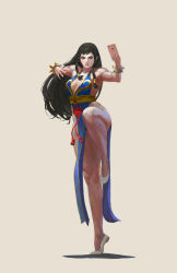 Rule 34 | 1girl, alternate costume, bare shoulders, bracelet, braid, breasts, brown eyes, brown hair, capcom, china dress, chinese clothes, chun-li, cleavage, dress, earrings, fighting stance, full body, halterneck, hand up, highres, holding, holding phone, hyunwook chun, jewelry, knee up, long hair, looking at phone, medium breasts, muscular, nail polish, pelvic curtain, phone, red lips, sash, selfie, selfie pose, side slit, sideboob, solo, spiked bracelet, spikes, standing, standing on one leg, street fighter, thick thighs, thighs, twin braids, white footwear, white nails