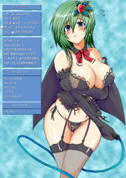 Rule 34 | 1990s (style), 1girl, blush, breasts, cameltoe, cleavage, crossed legs, detached collar, elbow gloves, final fantasy, final fantasy iv, fishnet thighhighs, fishnets, garter belt, garter straps, gloves, green hair, hair ornament, hip focus, pussy, large breasts, lingerie, navel, nipple slip, nipples, panties, retro artstyle, rydia (ff4), side-tie panties, skindentation, solo, strap slip, thigh gap, thighhighs, translation request, underwear, whip, yasakani an
