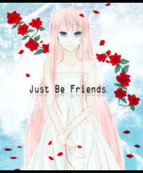 Rule 34 | 1girl, bad id, bad pixiv id, blue eyes, dress, female focus, flower, just be friends (vocaloid), long hair, megurine luka, nyaki, paper airplane, petals, pink hair, smile, solo, string, string of fate, tears, very long hair, vocaloid, white dress