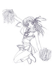 Rule 34 | 1girl, cheerleader, clothes writing, greyscale, monochrome, murakami suigun, sketch, solo