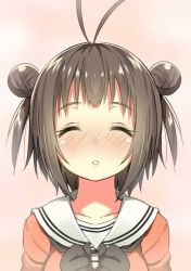 Rule 34 | 10s, 1girl, antenna hair, blush, brown hair, double bun, closed eyes, gloves, incoming kiss, kantai collection, naka (kancolle), parted lips, personification, short hair, sky-freedom, solo, upper body