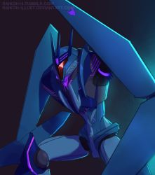Rule 34 | 1boy, dark background, decepticon, fausto, glowing, looking at viewer, male focus, red eyes, solo, soundwave (transformers), transformers, transformers prime, watermark, web address