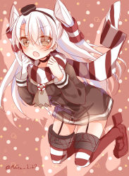 Rule 34 | 10s, 1girl, amatsukaze (kancolle), brown eyes, fang, gloves, hairband, highres, kantai collection, long hair, mogu (au1127), revision, scarf, silver hair, sketch, solo, two side up, uniform