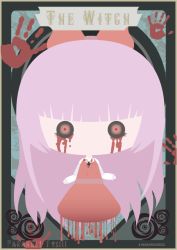 Rule 34 | 1girl, artist name, black sclera, blood, blood on face, card (medium), chibi, colored sclera, dark persona, ellen (majo no ie), flower, flower (symbol), hair ribbon, handprint, majo no ie, parallelfoxii, pink hair, red eyes, ribbon, rose, solo
