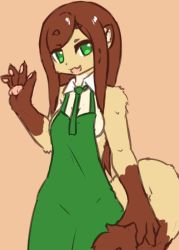 Rule 34 | brown hair, furry, green eyes, ohakotome, open mouth, waving, weasel