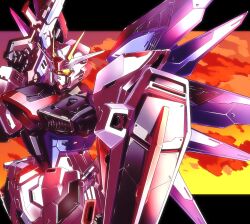Rule 34 | beam rifle, commentary request, daigosan (k66daigensui), energy gun, freedom gundam, glowing, glowing eyes, gun, gundam, gundam seed, highres, holding, holding gun, holding weapon, mecha, mechanical wings, mobile suit, no humans, robot, science fiction, shield, solo, upper body, weapon, wings, yellow eyes