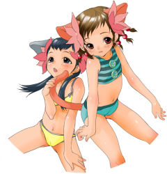Rule 34 | 2girls, animal ears, bikini, cameltoe, cat ears, cat tail, copyright request, hair ornament, holding another&#039;s tail, inuburo, multiple girls, striped bikini, striped clothes, swimsuit, tail, tail grab, twintails