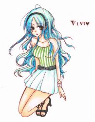 Rule 34 | 1girl, blue hair, character name, hairband, highres, nefertari vivi, one piece, sandals, skirt, solo