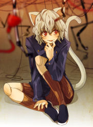 Rule 34 | androgynous, animal ears, bad id, bad pixiv id, cat ears, cat tail, curly hair, gender request, hunter x hunter, neferpitou, nuriko-kun, other focus, puppet strings, sitting, solo, tail, thinking, tongue, tongue out