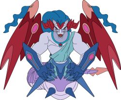 Rule 34 | blue hair, digimon, digimon story: lost evolution, ex-eraser omega, fusion, highres, looking at viewer, tail, transparent background, wings