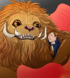 Rule 34 | 1boy, bow, bowtie, brown hair, crying, fangs, fantastic beasts and where to find them, freckles, green eyes, harry potter (series), highres, horns, male focus, newt scamander, open mouth, solo, wizarding world, zouwu