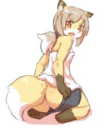 Rule 34 | 1girl, ass, brown hair, clothes pull, female focus, fox, furry, furry female, ohakotome, open mouth, ponytail, red eyes, short shorts, shorts, shorts pull, solo