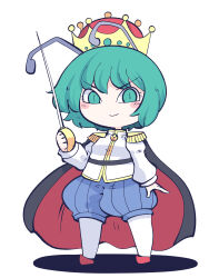 Rule 34 | 1girl, absurdres, antennae, black cape, blue shorts, cape, chahan (fried rice0614), closed mouth, commentary request, commission, crown, epaulettes, full body, green eyes, green hair, highres, holding, holding sword, holding weapon, long sleeves, looking at viewer, puffy shorts, red footwear, short hair, shorts, simple background, skeb commission, smile, solo, standing, sword, third-party source, touhou, v-shaped eyebrows, weapon, white background, wriggle nightbug