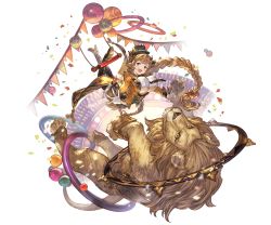 Rule 34 | 1girl, animal, ball, blonde hair, boots, braid, breasts, carmelina (granblue fantasy), claws, confetti, detached sleeves, draph, epaulettes, full body, gloves, granblue fantasy, green eyes, hair ornament, hat, high heel boots, high heels, horns, large breasts, lion, long hair, long sleeves, looking at viewer, minaba hideo, open mouth, pointy ears, sidelocks, smile, tail, transparent background, trapeze, underboob, very long hair