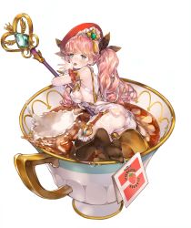Rule 34 | 1girl, :o, aqua eyes, armlet, bad id, bad pixiv id, belt, belt buckle, between legs, black ribbon, black tea, black thighhighs, blush, breasts, buckle, character name, crown, crystal, cup, curly hair, detached sleeves, dress, english text, eyelashes, feet, full body, garter straps, gem, green gemstone, hair ribbon, hat, heart, highres, holding, holding spoon, in container, in cup, lace, lace-trimmed dress, lace trim, long hair, looking at viewer, medium breasts, microdress, milk, mini person, minigirl, multicolored hair, no bra, no shoes, open mouth, original, oversized object, panties, partially submerged, personification, pink hair, red hat, ribbon, see-through, sideboob, simple background, soles, solo, splatter, spoon, spread fingers, streaked hair, string, suggestive fluid, tassel, tea, teabag, thighhighs, tom sun, tongue, twintails, two-tone hair, underwear, upskirt, wet, white background, white dress, white hair, white panties