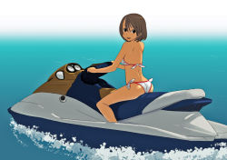 Rule 34 | 1girl, bikini, brown hair, jet ski, kiriman (souldeep), side-tie bikini bottom, solo, swimsuit, vehicle focus