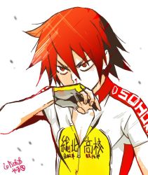 Rule 34 | 1boy, bad id, bad twitter id, blood, nosebleed, dated, jersey, male focus, naruko shoukichi, red eyes, red hair, solo, tears, upper body, wiping face, yamamoto mika, yowamushi pedal