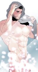 Rule 34 | 1boy, abs, bara, chris redfield, facial hair, gge, male focus, muscular, pectorals, resident evil, solo, towel
