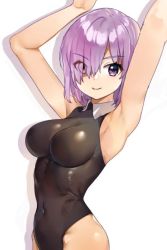 Rule 34 | armpits, bad id, bad twitter id, fate/grand order, fate (series), leotard, mash kyrielight, purple eyes, purple hair, shovelwell, simple background, white background