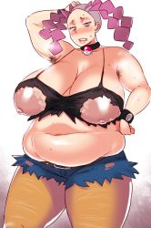 Rule 34 | 10s, 1girl, arm up, armband, armpit hair, armpits, bare shoulders, belly, belt, blue eyes, blush, breasts, choker, creatures (company), denim, denim shorts, fat, game freak, hand on head, hand on own hip, hip focus, huge breasts, large areolae, muffin top, navel, nintendo, nippleless clothes, nipples, npc trainer, pink hair, plump, poke ball, pokemon, pokemon xy, punk, punk girl (pokemon), shorts, smell, solo, standing, sweat, thick thighs, thighs, torn clothes, twintails, wide hips, wrist cuffs, yokkora