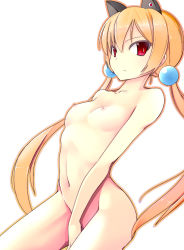 Rule 34 | 1girl, alisa southerncross, arched back, breasts, female focus, hair bobbles, hair ornament, keroro gunsou, long hair, looking at viewer, navel, nebula (keroro), nipples, nude, orange hair, pon (shind 997), red eyes, simple background, small breasts, solo, twintails, white background
