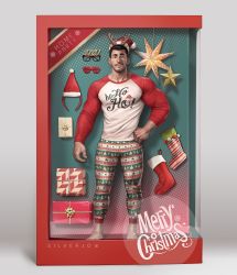 Rule 34 | 1boy, antlers, bara, box, christmas, facial hair, full body, gift, gift box, hand on own hip, hat, highres, horns, large pectorals, long sleeves, looking at viewer, male focus, merry christmas, muscular, muscular male, original, pants, pectorals, red nose, reindeer antlers, santa costume, santa hat, shirt, short hair, silverjow, socks, solo, stubble, thick thighs, thighs, tight clothes, tight pants, tight shirt, unworn eyewear, white shirt