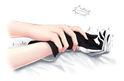 Rule 34 | 2girls, bed sheet, black gloves, close-up, female admiral (kancolle), gloves, hand focus, holding another&#039;s wrist, kantai collection, multicolored clothes, multicolored gloves, multiple girls, richelieu (kancolle), simple background, sweat, trembling, white background, white gloves, yakuto007, yuri