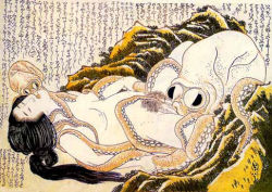 Rule 34 | 1girl, black hair, breasts, closed eyes, cunnilingus, eyebrows, fine art parody, hokusai, japan, kiss, long hair, lowres, monster, monster sex, nihonga, nipple stimulation, nipple tweak, nipples, nude, octopus, oral, outdoors, parody, pubic hair, rape, shunga, small breasts, tentacle sex, tentacles, text focus, the dream of the fisherman&#039;s wife, traditional media, translated, ukiyo-e, uncensored