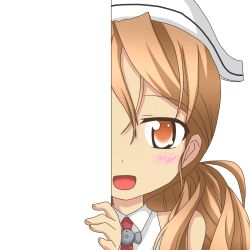 Rule 34 | 10s, 1girl, :d, brown eyes, brown hair, hat, kantai collection, littorio (kancolle), long hair, looking at viewer, nagineko, open mouth, peeking out, smile, solo, transparent background