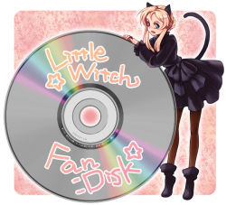 Rule 34 | 1girl, :d, animal ears, ankle boots, arm support, barcode, black dress, black pantyhose, blush, boots, brown pantyhose, cat ears, cat tail, cd, dress, from side, full body, goth fashion, gothic lolita, hair bun, hazuki gean, leaning forward, legs, littlewitch, littlewitch fan disc, lolita fashion, long sleeves, looking at viewer, ooyari ashito, open mouth, outline, oversized object, pantyhose, rainbow, short dress, short hair with long locks, sidelocks, single hair bun, smile, solo, standing, tail, tiptoes