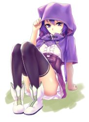 Rule 34 | 1girl, bad id, bad pixiv id, corset, flower knight girl, procorat, purple eyes, purple hair, purple tulip (flower knight girl), simple background, skirt, solo, thighhighs, white background