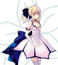 Rule 34 | 1girl, absurdres, ahoge, artoria pendragon (all), artoria pendragon (fate), blonde hair, breasts, choker, cleavage, elbow gloves, fate/stay night, fate/unlimited codes, fate (series), gloves, green eyes, highres, medium breasts, official alternate costume, official alternate hairstyle, ponytail, saber (fate), saber (pure night dress) (fate), saber lily, solo, thighhighs, zghen199148