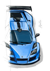 Rule 34 | absurdres, car, from above, gumpert apollo, highres, motor vehicle, no humans, original, simple background, sketch, solo, spoiler (automobile), sports car, tsu-chan, unfinished, vehicle focus, vehicle name, white background