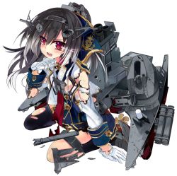 Rule 34 | 10s, 1girl, anchor, anchor symbol, arm support, asymmetrical legwear, black hair, bow, damaged, gloves, glowing, glowing eye, hair bow, hair ornament, injury, kantai collection, kneehighs, long sleeves, looking at viewer, machinery, md5 mismatch, mecha musume, mirai (zipang), multicolored hair, necktie, original, ponytail, propeller, red eyes, resolution mismatch, shirokitsune, skirt, sleeve cuffs, socks, solo, source smaller, thighhighs, torn clothes, torn legwear, transparent background, turret, two-tone hair, uneven legwear, uniform, vest, white gloves, white hair, zipang (kawaguchi kaiji)