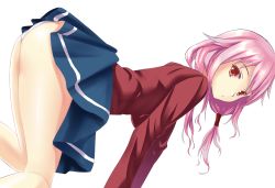 Rule 34 | 10s, 1girl, absurdres, all fours, ass, bad id, bad pixiv id, breasts, from side, guilty crown, hair ornament, hairclip, highres, long hair, looking at viewer, panties, pink hair, red eyes, school uniform, solo, twintails, underwear, yuzuriha inori, zi se
