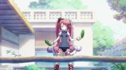 Rule 34 | &gt; &lt;, 10s, animated, animated gif, closed eyes, haitai nanafa, juggling, lowres, red hair, swimsuit, twintails