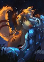 Rule 34 | 1boy, 1girl, artist request, blue eyes, breasts, censored, dragon, closed eyes, furry, hetero, highres, nature, nipples, open mouth, outdoors, penis, plant, sex, sky, tongue, white hair, wolf