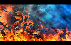 Rule 34 | 3d, aircraft, female focus, fire, helicopter, letterboxed, mecha, mechanization, no humans, robot, touhou, wreckage, yakumo ran
