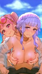 Rule 34 | 1boy, 2girls, animated, assisted paizuri, beach, berg-yb, bisexual female, blue hair, blue sky, breasts, breasts squeezed together, cum, cum on body, cum on breasts, cum on upper body, ejaculation, erection, eyewear on head, female collaborator, ffm threesome, fire emblem, fire emblem: three houses, fire emblem heroes, grabbing, grabbing another&#039;s breast, group sex, hetero, highres, hilda valentine goneril, large breasts, live2d, looking at viewer, marianne von edmund, matching hair/eyes, moaning, multiple girls, nervous, nintendo, nipples, nude, ocean, official alternate costume, paizuri, penis, pink eyes, pink hair, pov, pov crotch, shy, sky, sound, sunglasses, sunglasses on head, tagme, threesome, unaligned breasts, uncensored, video