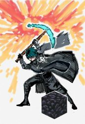 Rule 34 | 1boy, block (object), blue eyes, blue hair, byleth (fire emblem), byleth (male) (fire emblem), cape, minecraft pickaxe, fire emblem, fire emblem: three houses, highres, holding, holding pickaxe, minecraft, nintendo, pickaxe, short hair, simple background, solo, white background, yourfreakyneighbourh