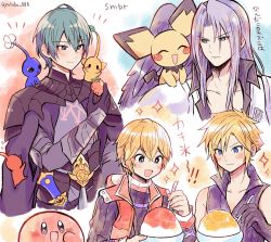 Rule 34 | ^ ^, armor, blue eyes, blush, byleth (fire emblem), byleth (male) (fire emblem), closed eyes, cloud strife, creatures (company), final fantasy, final fantasy vii, final fantasy vii advent children, fire emblem, fire emblem: three houses, frown, game freak, gen 2 pokemon, gloves, hair between eyes, highres, ice, kirby, kirby (series), male focus, nintendo, open mouth, pichu, pikmin (creature), pikmin (series), pokemon, pokemon (creature), sephiroth, short hair, shoulder armor, shulk (xenoblade), simple background, smile, super smash bros., vest, white hair, xenoblade chronicles (series), xenoblade chronicles 1, yataba