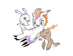 Rule 34 | claws, digimon, digimon (creature), evolutionary line, gomamon, green eyes, pitchmon, pukamon, simple background, white background