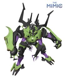 Rule 34 | decepticon, extra arms, full body, head tilt, highres, kamitoge supino, looking at viewer, mecha, no humans, redesign, robot, science fiction, shrapnel (transformers), solo, transformers, wheel, white background