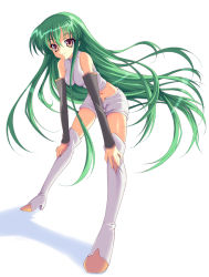 Rule 34 | 00s, bent over, boots, c.c., code geass, green hair, hayakawa harui, leaning forward, long hair, midriff, open fly, shorts, solo, thigh boots, thighhighs, unzipped, very long hair