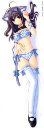 Rule 34 | 00s, 1girl, absurdres, ahoge, animal ears, antenna hair, arm ribbon, artist name, bed sheet, bell, black hair, blue bra, blue panties, blush, bow, bow panties, bra, breasts, brown hair, cat ears, cat tail, choker, cleavage, clenched hand, closed mouth, clothes lift, collar, company name, cross-laced clothes, dakimakura (medium), fingernails, frilled thighhighs, frills, front-tie top, full body, green eyes, hair spread out, hand on own stomach, heart, heart print, highres, jingle bell, kemonomimi mode, lace, lace-trimmed bra, lace-trimmed panties, lace trim, light smile, lingerie, long fingernails, long image, looking at viewer, lying, mary janes, medium breasts, navel, neck bell, nishimata aoi, official art, on bed, on side, panties, plaid, plaid bra, plaid panties, really? really!, ribbon, scan, shirt lift, shoes, shuffle!, shuffle! essence+, sideboob, smile, solo, tail, tail bow, tail ornament, tail ribbon, tall image, thigh gap, thighhighs, underwear, white thighhighs, wrist ribbon