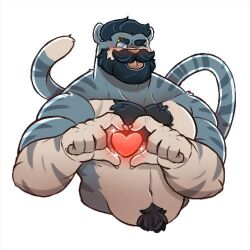 Rule 34 | :p, animal ears, anthony milko, bara, beard, beard over mouth, blue fur, blush, chest tuft, cropped torso, eyebrow piercing, facial hair, full beard, furry, furry male, heart, heart hands, large pectorals, lowres, mature male, muscular, muscular male, mustache, navel, nipples, one eye closed, original, pectorals, piercing, second-party source, short hair, tail, thick beard, thick mustache, thick navel hair, tiger boy, tiger ears, tiger tail, tongue, tongue out, torin (torinthetiger), white fur