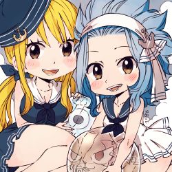 Rule 34 | 2girls, blue hair, fairy tail, female focus, happy (fairy tail), levy mcgarden, lowres, lucy heartfilia, multiple girls, pantherlily, rusky