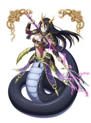 Rule 34 | 1girl, albis (tensei shitara slime datta ken), armor, gold horns, highres, holding, holding trident, holding weapon, horns, lamia, monster girl, official art, weapon