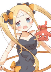 Rule 34 | 1girl, :d, abigail williams (fate), abigail williams (welcome to the travelling circus!) (fate), alternate hairstyle, bad id, bad pixiv id, bare arms, bare shoulders, black bow, black leotard, blue eyes, blush, bow, bug, butterfly, collarbone, commentary request, covered navel, crossed bandaids, fate/grand order, fate (series), hair bow, head tilt, hikkii, hoop, insect, leotard, long hair, official alternate costume, open mouth, orange bow, parted bangs, simple background, smile, solo, stuffed animal, stuffed toy, teddy bear, upper body, very long hair, welcome to the travelling circus!, white background