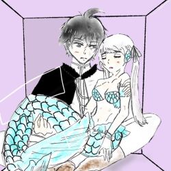 Rule 34 | bad tag, black clover, black hair, carrying, carrying person, couple, hot, mermaid, monster girl, noelle silva, twintails, yuno (black clover)